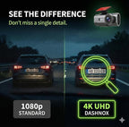 eCam 2-in-1 Dual Dash Cam with IR Night Vision & Car Plug - Full HD 4K UHD Front & Rear, Video Loop, Easy Installation, up to 128GB SD Card (not Included)