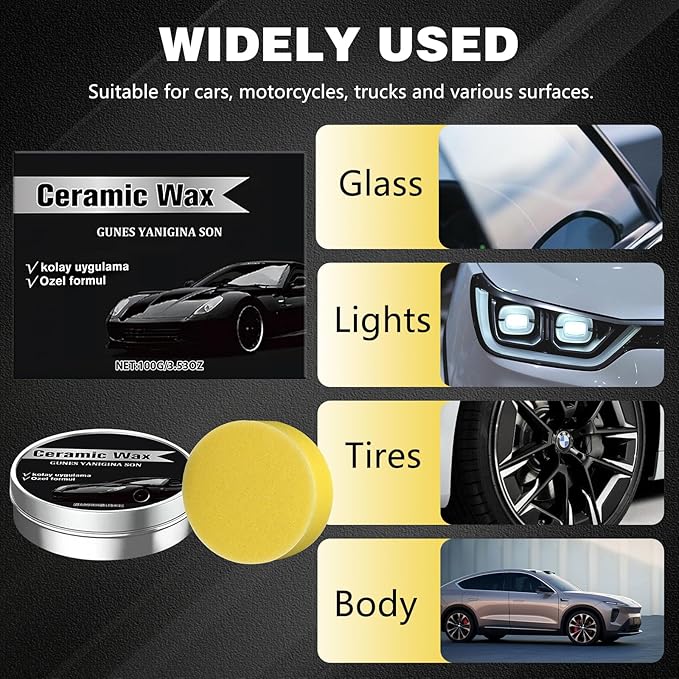 2PCS Titanium Ceramic Wax Cream for Cars,2025 Strong Protection Car Coating Polishing Wax,uto Car Scratch Repair Remover Paste Cream Paint Care Ceramic Waxes with Sponge