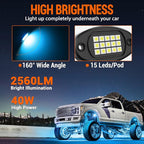 RGB LED Rock Lights 8 Pods - Multicolor Underglow Neon Light Kits, Underbody Lamp Waterproof with APP/Remote Control & Music Mode for Pickup Car Off Road SUV ATV Vehicle