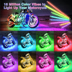 8PCS Motorcycle RGB LED Light Kit with Handlebar Switch Brake Turn Signal, Multicolor Underglow Lights with APP/RF Remote, Neon Strips 12V Waterproof for Sport Bike, Cruiser, Street & Dirt Motorcycle