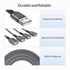 Elebase USB Splitter 1 in 4 Out for PS5,USB Charger Splitter Y Cable 1FT,Multi Port USBA Extension Cord,Multiport 2/3/4 Out Data Charging Split Adapter for Keyboard,Mouse,TV,Laptop,Xbox Series X/S