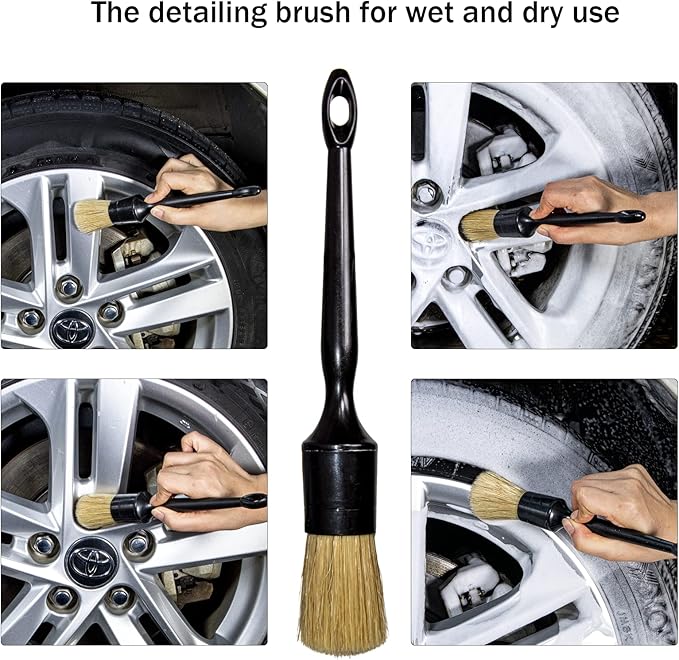 Car Detailing Brushes Set for Cleaning Car Wheel Rim, 3 Pack Automotive Cleaning Brushes Set Wet & Dry Use Scratch Free for Interior Exterior, Leather, Emblem, Wheel, Tire Nut