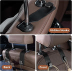 CoBak Headrest Hooks for Car - Universal Premium Stitched Leather and Aluminum-Magnesium Alloy Single Car Seat Back Storage Hook for Purses, Handbags, Bags (2 Pack),Black