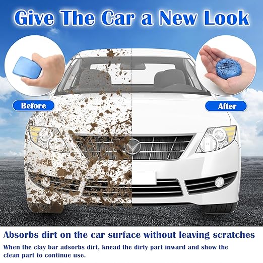 400g+100g Car Clay Wash Mud Set, 6P Magic Clay Bars Cleaner/ 20P Lubricant Tablets/Spray Bag/Gloves/Towel for Auto Detailing