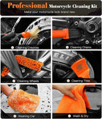 YeewayVeh 7PCS Motorcycle Cleaning Kit with 2-Size Bendable Wheel Brushes-Hard Reach Brush,Tire and Chain Brush, Boar Hair Detailing Brush, Wash Mitt & Microfiber Towel for Dirt Bike & Car Wheels