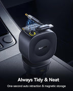 Baseus 163W Retractable Car Charger USB C Fast Charging, PrimeTrip VR2 Max 4 in 1 Fast Car Charger with Dual Retractable USB C Cable for iPhone 17 16 15 Pro Max, Samsung Galaxy S25 Ultra, Android