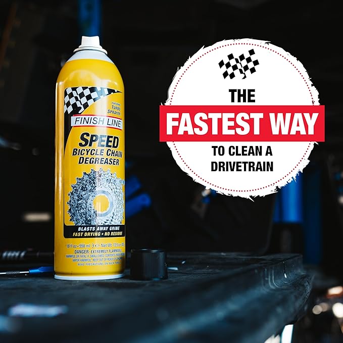 Finish Line Speed Bike Degreaser – Powerful Dry Formula for Bicycle Chains, Gears, and Disc Brakes, Turbo Spray Cleans Fast, Evaporates with No Residue, 18 oz