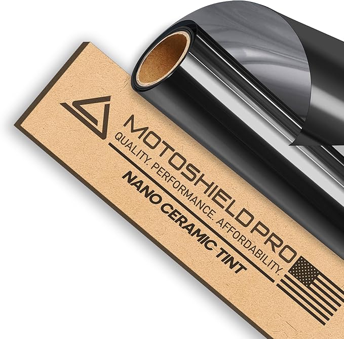 MotoShield Pro 5% VLT Nano Ceramic Window Tint for Car 20” in x 20’ ft 2PLY Roll High Heat Rejection & Glare Reduction Auto Tint Privacy Film, Rejects up to 99% IRR, 99% UV Blocking, Easy DIY Shrink