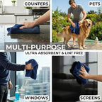 2X Medium Car Drying Towel, 1300 GSM Professional Car Towel with Double Twisted Loop,Super Absorbent Large Microfiber Drying Towels for Cars, Trucks, SUVs - 16"x16" 2-Pack, Navy