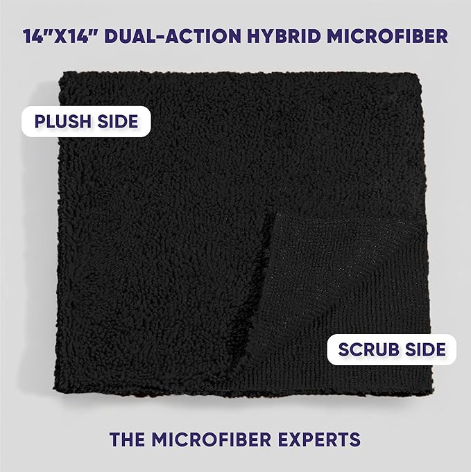 Microfiber Wholesale Pronto Cloths, Dual-Sided Microfiber Cleaning Towels, Soft Plush & Scrub Cloths for Dusting, Scrubbing, Kitchen, Windows & Car Detailing, Absorbent Bulk 25-Pack Black