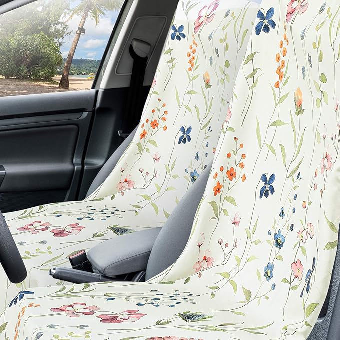 Hahafelt 2 Pack Car Seat Towel Covers with Storage Bag 63 x 32 Inch Athletic Running Towel Seat Sweat Washable Non Slip Cover Gift for Car Outdoor Sport Activities (Wildflowers)