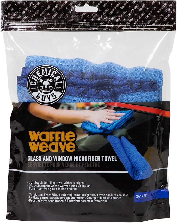 Chemical Guys MIC708 Waffle Weave Glass and Windor Microfiber Towel, Great for Cars, Trucks, SUVs, RVs & More, Blue (24"x16")
