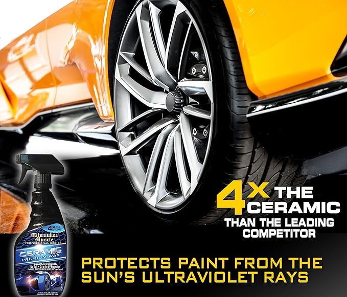 Ceramic Auto Car Wax Spray - 24 Fl Oz - Milwaukee Muscle - 4X The Ceramic Coating - Detail Spray Wax - Advanced Hydrophobic Spray for Shine and Protection