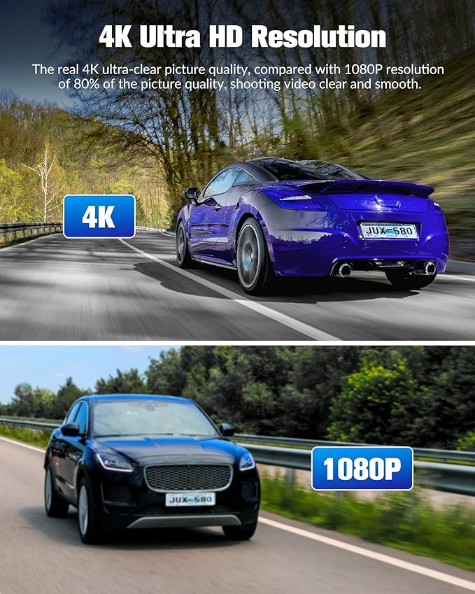 Dash Cam Front Rear,4K/2.5K Full HD Dash Camera for Cars,Dash Cam with Free 32GB SD Card,Built-in Super Night Vision,170°Wide Angle,WDR, Loop Recording,24H Parking Mode.