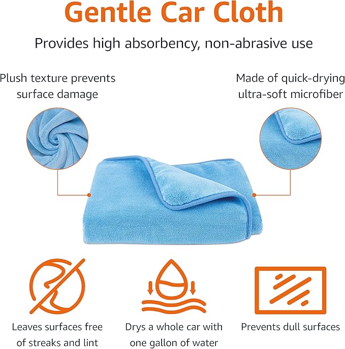 Amazon Basics Super Absorbent Microfiber Car Drying Towel, Scratch-Free, Streak-Free, Lint-Free, 36"L x 25"W, Blue