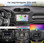 9'' QLED Screen Car Radio for Jeep Renegade 2015-2022, GPS Navigation, with Wireless Carplay & Android Auto, 8+256GB Stereo, DTS Sound, Built in Gyroscope, Physical Knob