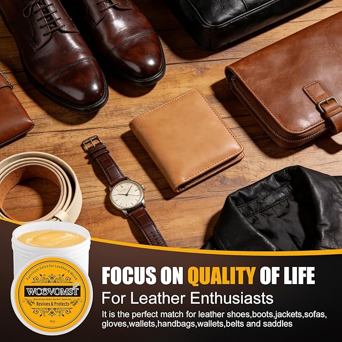 Leather Cleaner and Conditioner, Leather Repair Balm & Recoloring Cream, Furniture Salve for Leather Couch, Car Seat, Bag & Boot, Natural Formula Prevents Cracking, Fading & Water Stains - 8OZ