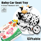 Spiral Car Seat Baby Toys 0-6 Months, Infant Carseat High Contrast Sensory Toys Hanging Stroller Accessories, Newborn Shower Gifts for Baby Boys Essentials Stuff, Cute Black and White Cow