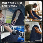 2-Pack 24" x 36" 11.8" x 11.8" Twisted-Loop Car Drying Towel 1500GSM Microfiber Cleaning Cloth for Car Trucks Motorcycles Streak Free Lint Free Ultra Absorbent Washing Cloth for Kitchen Window (Blue)