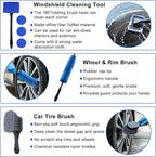 32-Piece Car Detailing Kit with Drill Brush Attachments & Polishing Pads – Professional Auto Detailing Brushes, Wheel & Tire Cleaning Tools with Storage Bag (Blue)