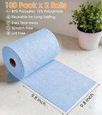 KitchLife Microfiber Cleaning Cloth Roll, 200 Pack - Tear-Away Microfiber Paper Towels, Lint-Free, Reusable, Washable for Kitchen, Car, Dishes, and Sensitive Surfaces (Blue)