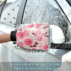 Kigai Roses Car Wash Mitt 2PCS Ultra Absorbent Chenille Microfiber Car Washing Glove Scratch Free Lint Free Wash Sponge Auto Cleaning Glove, 11.8x8.1 inch