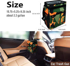 SIBOFUEGO Cute Car Trash Can with Lid – Multipurpose Collapsible Trash Bin for Car, Leak-Proof Organizer, Waterproof Garbage Can with Storage Pockets & Adjustable Straps, 2 Gallons (Camo Orange)