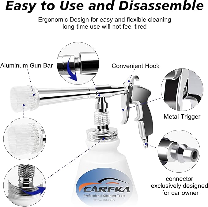 Car Cleaning Gun, CARFKA High Pressure Car Detailing Wash Gun 1L Foam Bottle Wash Spray Bottle Nozzle with Metal Spinner