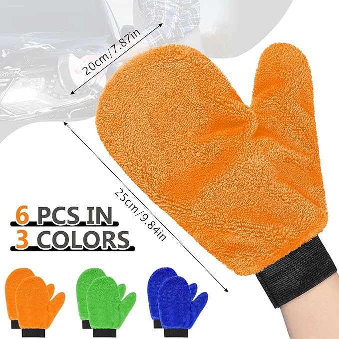 Teenyyou 6 Pcs Microfiber Dusting Mitt Car Wash Mitts Cleaning Glove with Thumb Reusable Terry Dusting Gloves with Elastic Wrist Cuff for Car Wheel Plants House Kitchen(Bright Color,9.84 x 7.87 Inch)