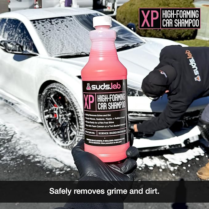 Suds Lab XP High Foaming Exterior Car Wash Shampoo, Effectively Removes Dirt and Grime, Use with Foam Cannon or Bucket Wash, 32 oz