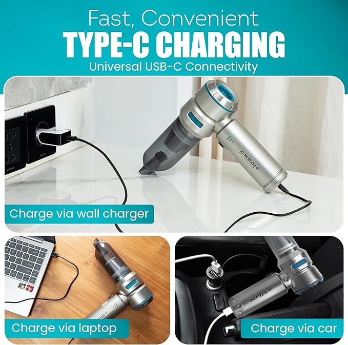 Cordless Car Vacuum Cleaner – 15000PA High Power Portable Vacuum for Car with Vacuum, Blower, Inflation & Deflation Modes, Flexible Hose for Hard-to-Reach Areas, HEPA Filters & Hard-Shell Carry Case