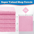 FIXSMITH Microfiber Cleaning Cloth, Shop Towels Bulk, 24 Pack Pink Microfiber Towels for Cars, All-Purpose Absorbent Cleaning Rags, Dust Cloth for Automotive, Mechanic, Garage, Bar, 12 x 11 inch