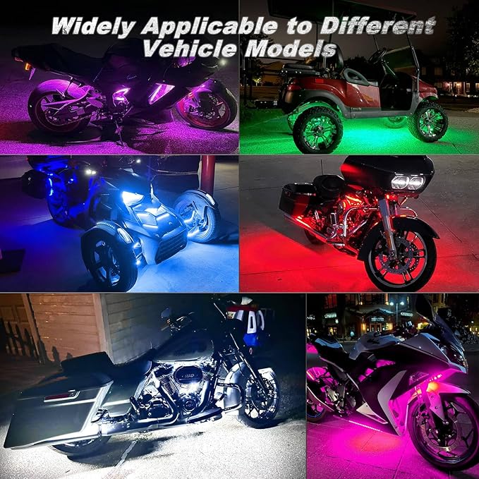 8PCS Motorcycle RGB LED Light Kit with Handlebar Switch Brake Turn Signal, Multicolor Underglow Lights with APP/RF Remote, Neon Strips 12V Waterproof for Sport Bike, Cruiser, Street & Dirt Motorcycle