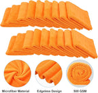 Shimeyao 30 Pcs Edgeless Microfiber Plush Towels for Cars Detailing Drying Wash Polishing Absorbent Cleaning Cloths, 500 GSM (16 x 16 Inch,Orange)