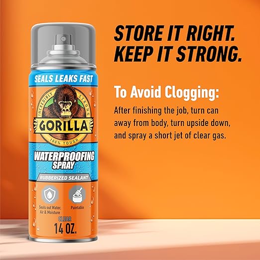 Gorilla Waterproof Patch & Seal Rubberized Sealant Spray, Crystal Clear, 14 Ounce (Pack of 2) - Seals Out Water, Air, and Moisture