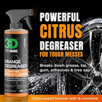 3D Orange Degreaser – Citrus-Based Car Cleaner for Oil, Grease, Grime & Adhesives – Water-Based, Non-Corrosive, Eco-Friendly, Interior & Exterior Use - 16 Fl oz