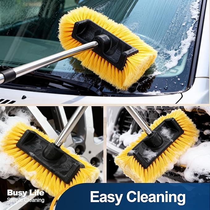 Yocada Five-Sided Car Wash Brush with 61" Long Handle No Scratch 12" Soft Bristle Brush Car Wash Cleaning Mop for Car SUV RV Truck Caravan Boat House Siding Floor