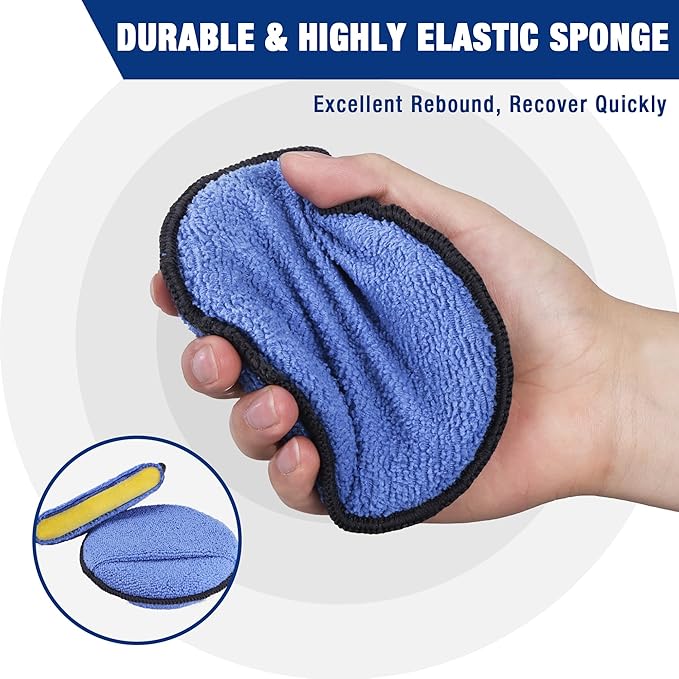 WORKPRO 12-Pack Car Wax Applicator Pads with Finger Pocket, Microfiber Soft Foam Polishing Pads for Car Detailing & Cleaning, Lint-Free, High Resilience