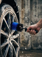 TAKAVU Master Wheel & Tire Brush, Easy Reach Wheel and Rim Detailing Brush Long Soft Bristle, Car Tire Brush, Wheel Scrub Brush, Multipurpose use for Wheels Rims Exhaust Tips Motorcycles (Blue)