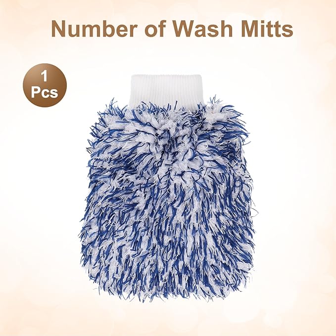HARFINGTON Chenille Microfiber Car Wash Mitts 9.1" x 6.7" Scratch Free Wash Gloves Absorbent Double Sided Plush Cleaning Drying Mitts for Car Washing Home, Blue