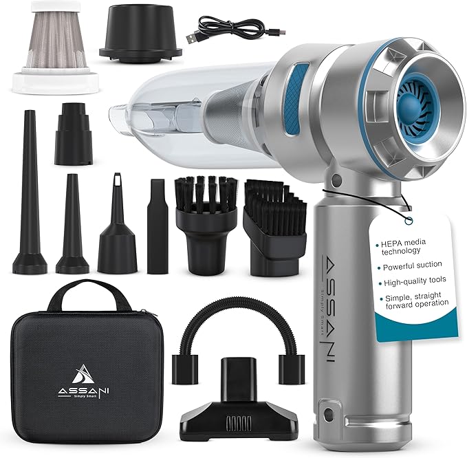 Cordless Car Vacuum Cleaner – 15000PA High Power Portable Vacuum for Car with Vacuum, Blower, Inflation & Deflation Modes, Flexible Hose for Hard-to-Reach Areas, HEPA Filters & Hard-Shell Carry Case