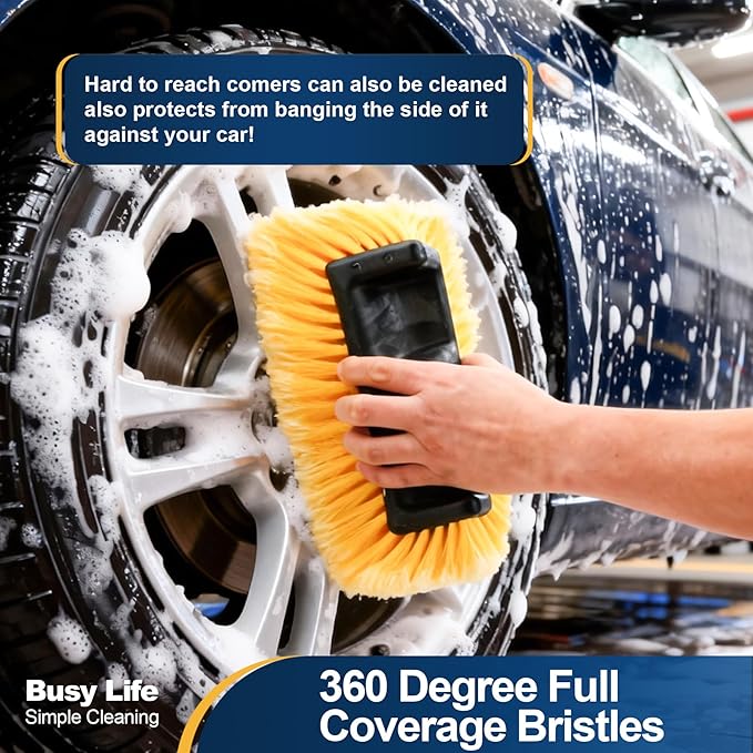 Yocada Five-Sided Car Wash Brush with 61" Long Handle No Scratch 12" Soft Bristle Brush Car Wash Cleaning Mop for Car SUV RV Truck Caravan Boat House Siding Floor