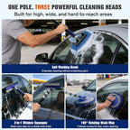 20FT Car Wash Brush with Long Handle - Car Cleaning Kit with 8 Attachments, 180° Rotating Mop, Foldable Bucket, Scratch-Free Soft & Hard Brushes for Cars, Trucks, SUV, RV, Home Windows & Siding