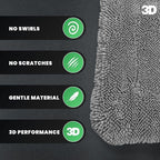 3D Hydro-FIL XL | Professional Grade Microfiber Towel | Extra Large 20” x 31.5” | Highly Absorbent | Premium Drying Cloth for Car Detailing (Grey)