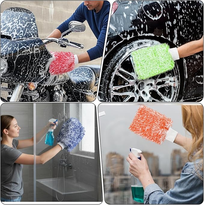 10 Pcs Microfiber Car Wash Mitt, Scratch Free Absorbent Washing Gloves for Automotive Detailing, Safe for Cars, Trucks, SUVs, 7 x 10 Inches (5 Colors)