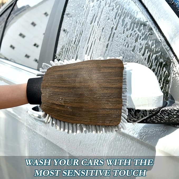 Qilmy Dark Pattern Microfiber Chenille Car Wash Sponge Scratch Free Car Wash Mitt Absorbent Mitt Sponge for Trucks SUVs Car Washing Home Cleaning, Medium