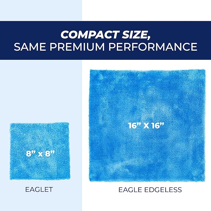 The Rag Company - The Eaglet 500 - Professional Korean 70/30 Blend; Super Plush Microfiber Detailing Towels; Perfect for Wheels, Mirrors, and More; 500GSM; 8inx8in, Blue (10-Pack)