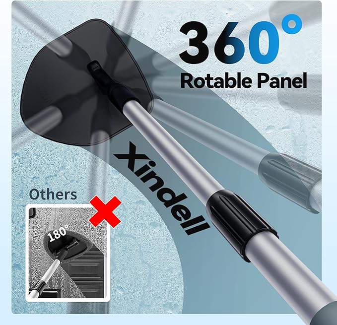 XINDELL Windshield Cleaner Tool, Car Window Cleaning Kit with 4 Reusable Microfiber Pads, Extendable Handle & 360° Rotating Head, Safety Hammer, Streak-Free Auto Glass Wiper for Car Truck SUV RV