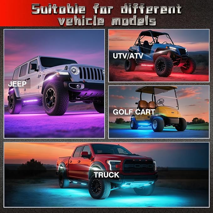 16 Pods Full Angle RGBW LED Rock Lights for Truck Jeeps RV Pickup Offroad UTV SUV Van, RGB and White Waterproof Multicolor Neon Underglow Kit with APP/RF Remote Vehicle Underbody Light Underneath 12V