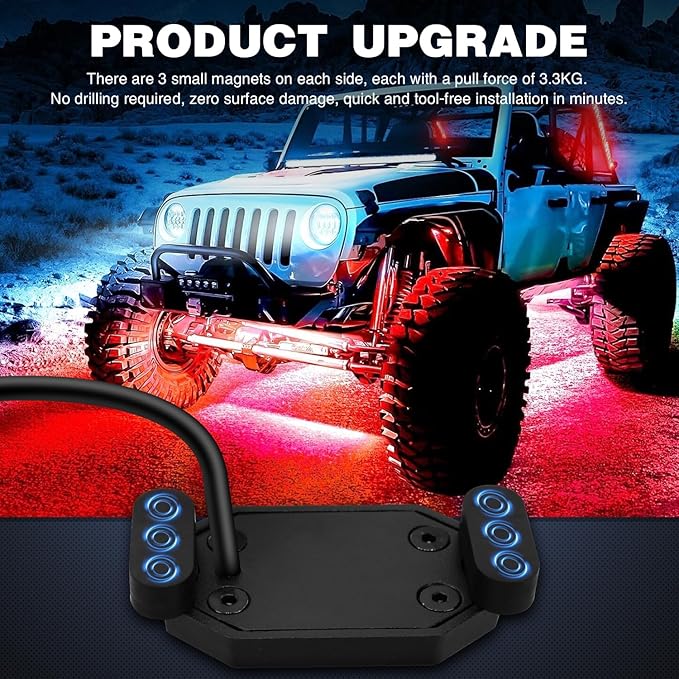Nilight RGB LED Rock Lights Kit 8 PCS Underglow Multicolor Neon Light Pod with Magnetic Base Bluetooth App Control Flashing Music Mode IP68 Wheel Well Light for Truck ATV UTV RZR SUV